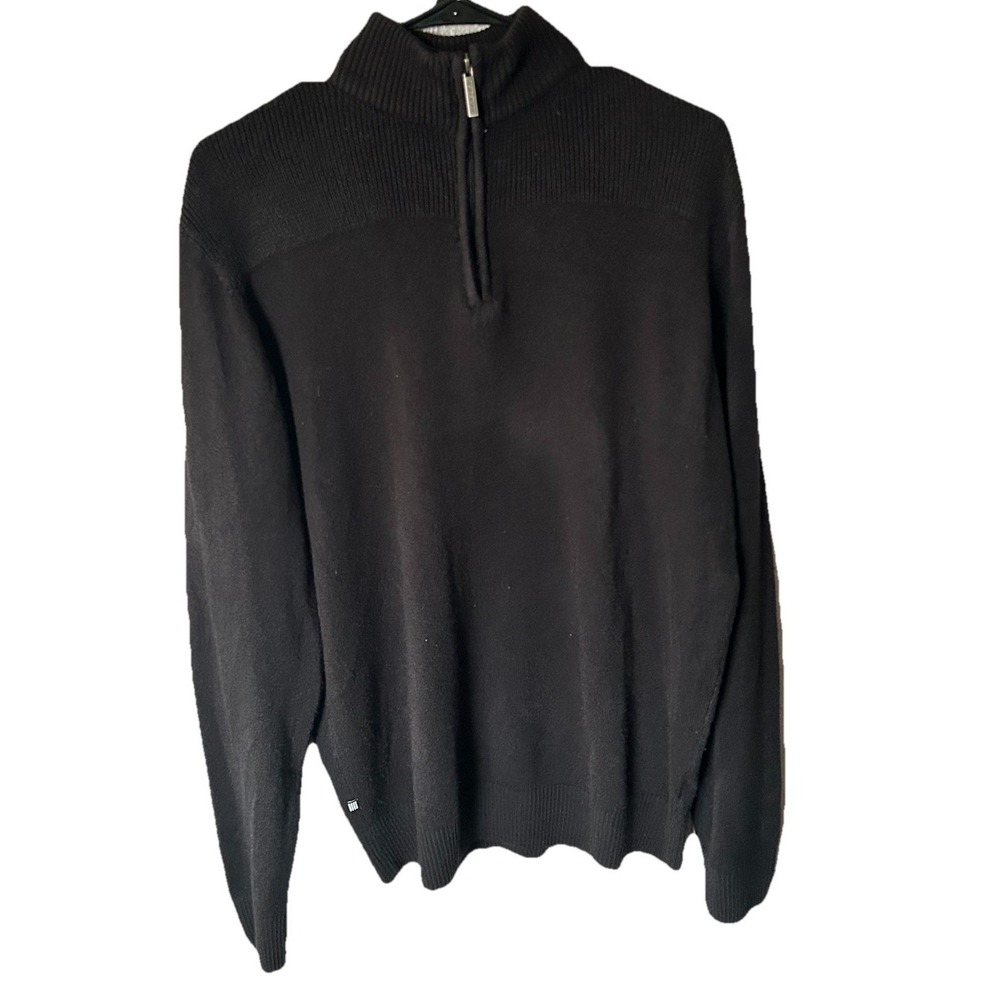 Mens Geoffrey Beene M Black 1/4 Zip Sweater Long Sleeve pullover Retro Outdoors